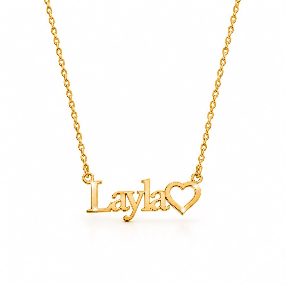 Classic Name Necklace with Heart — gold