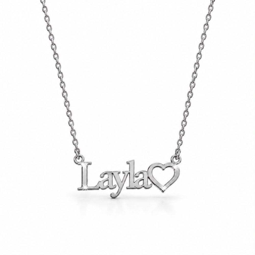 Classic Name Necklace with Heart — silver