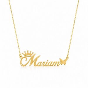 Crown & Butterfly Name Necklace — gold
