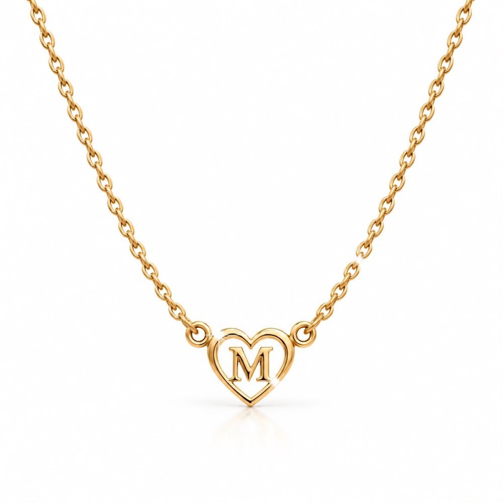 Heart Initial Necklace — gold