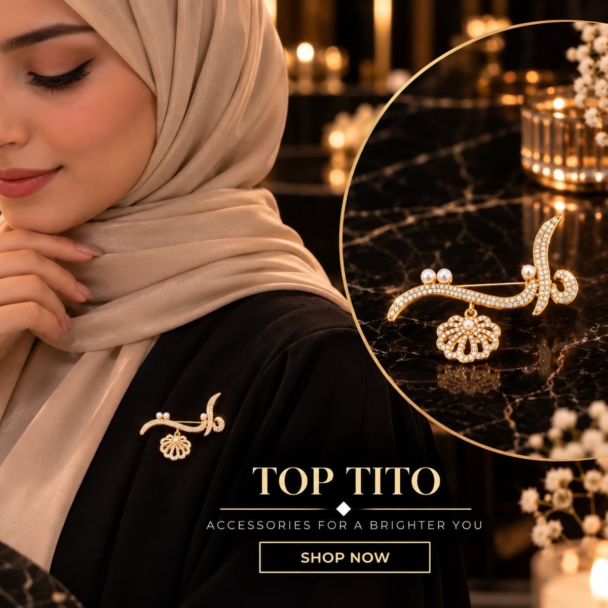 Name Brooch with Pearl Flower — Top Tito