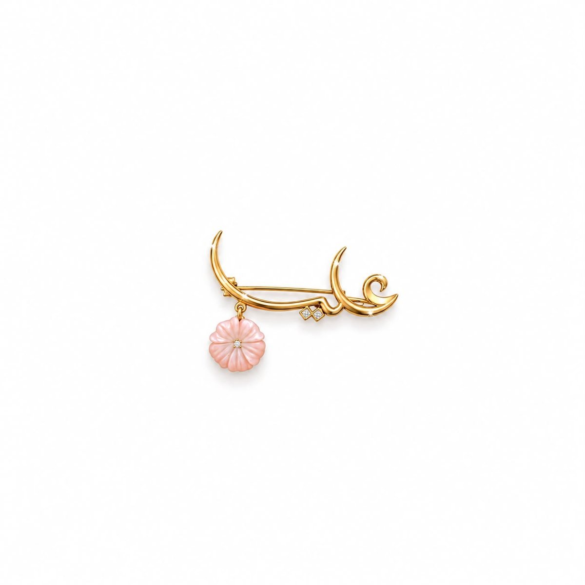 Name Brooch with Pink Shell Flower — Top Tito