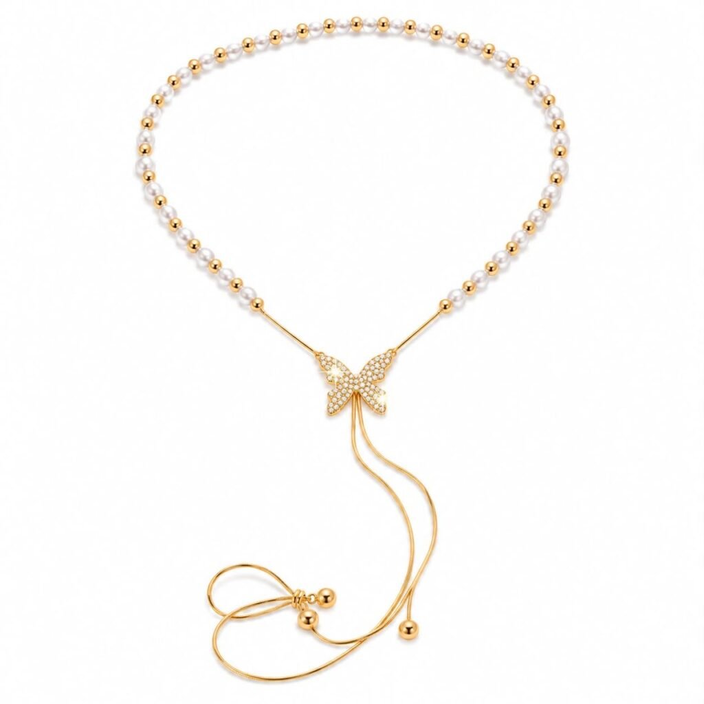 Pearl & Butterfly Lariat Necklace — Top Tito